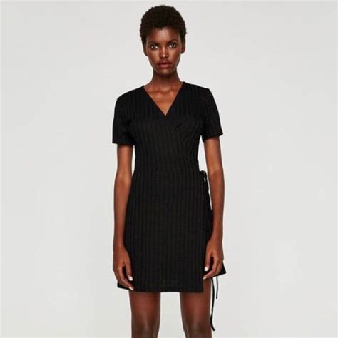 Zara Trafaluc Black Ribbed Wrap Dress Women S Fashion Dresses Sets