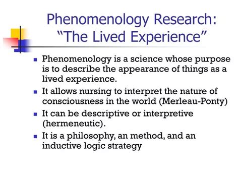 Ppt Phenomenology Research The Lived Experience Powerpoint