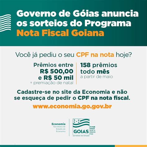 Será em maio o primeiro sorteio do Programa Nota Fiscal Goiana De