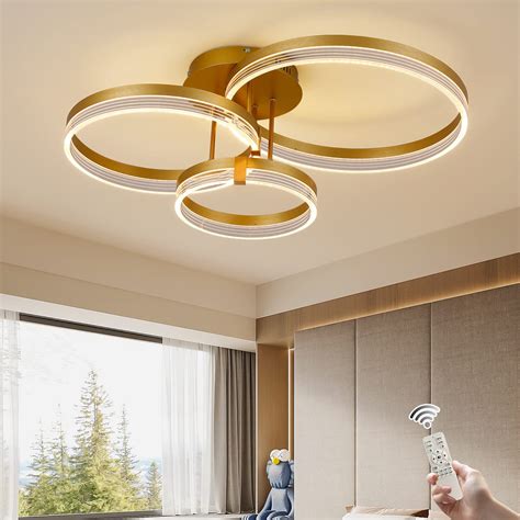 Becailyer Modern LED Ceiling Light, Dimmable Acrylic Ceiling Lamp Remote Control 3 Rings Flush ...