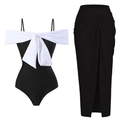 Maillot de Bain femme Bohème bikini Nouvelle Mode grande taille Elegant Y123 Noir 2 Blanc