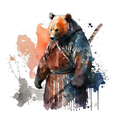 Медведь-самурайский воин портрет животного 4096px png прозрачный 300dpi ...