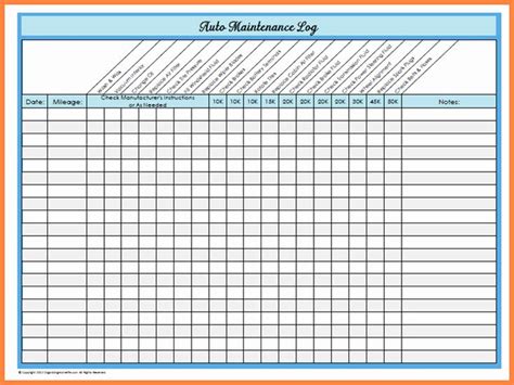 Car Maintenance Schedule Template Excel