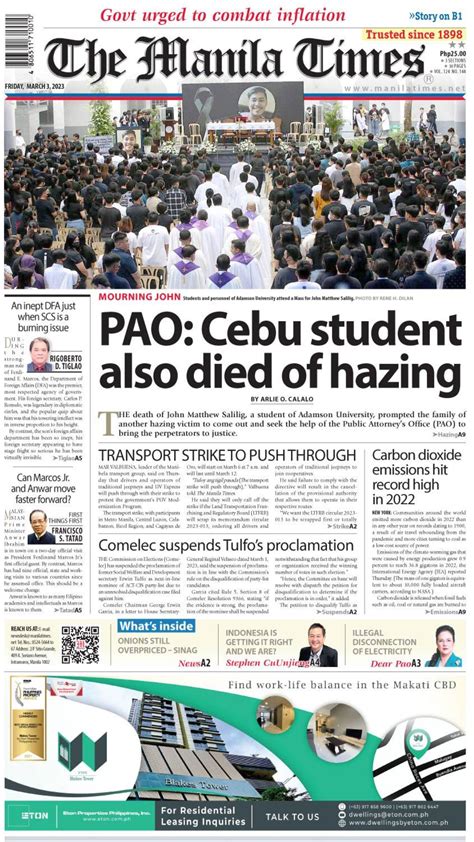 The Manila Times Front Page | March 3, 2023 | The Manila Times