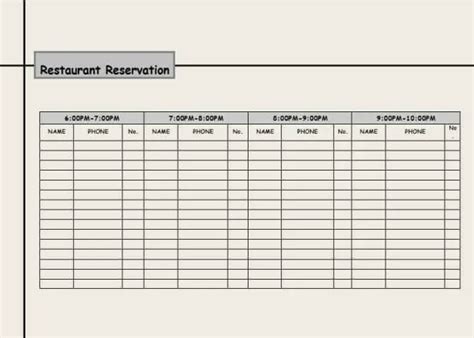 3 Restaurant Reservation Log Templates Word Excel Formats