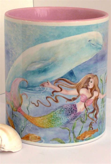 Ceramic Mermaid And Beluga Design 11oz Mug Light Pink Handle