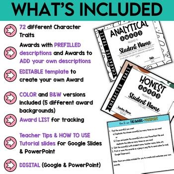 Character Traits Class Awards - Editable Student Character Award ...