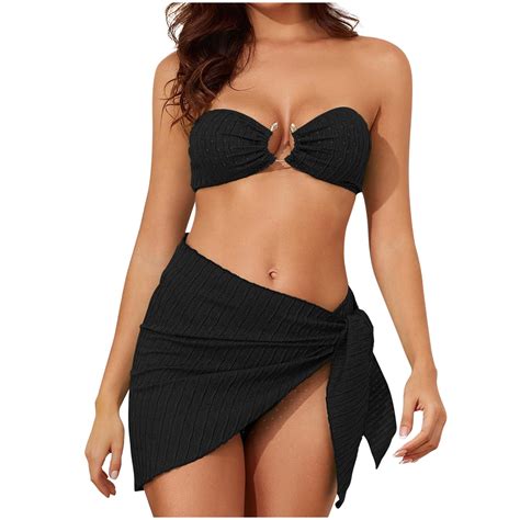 WREESH Women S Trendy Piece Swimsuits Strapless Ring Bra Bikini Set With Cheeky Bottoms