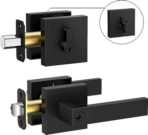 Ticonn Black Door Handle Deadbolt Combo Set Heavy Duty Reversible