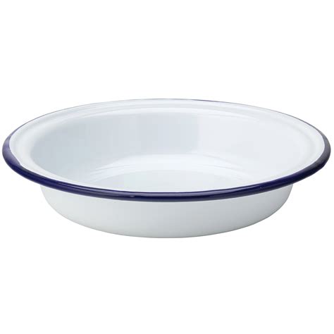 White Enamel With Blue Rim Pie Dish 18cm