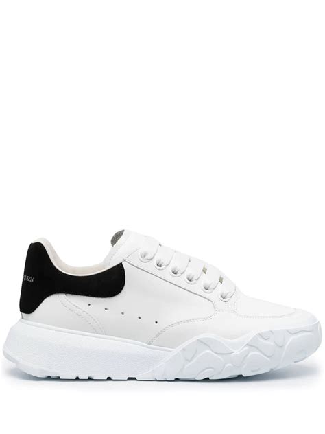 Buy Alexander Mcqueen Woman White And Black Trainer Court Oversize