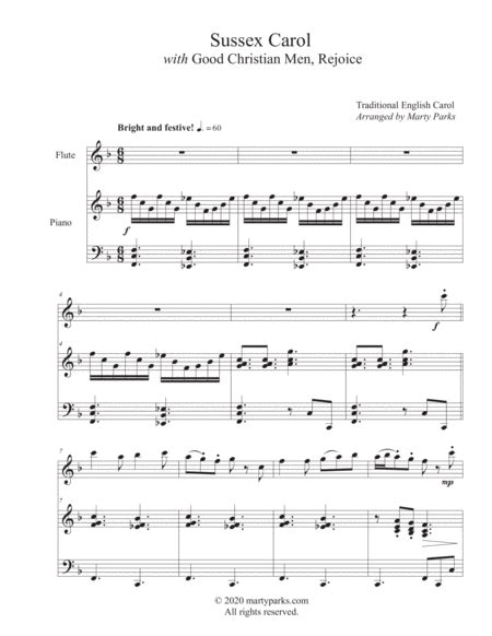 Sussex Carol With Good Christian Men Rejoice Flute Piano Arr Marty Parks By Traditional