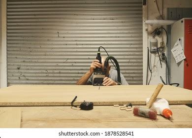 Naked Carpenter Using Straightedge Draw Line Stock Photo Edit Now