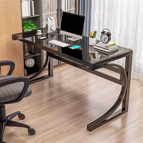 Amazon LITFAD Modern Office Desk Tempered Glass Desktop Computer