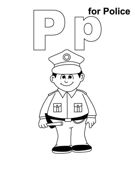 Letra P de Policía para colorear imprimir e dibujar ColoringLib