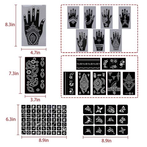 Buy Koogel 18 Sheets Henna Tattoo Stencil Kit 97 Pcs Temporary Glitter