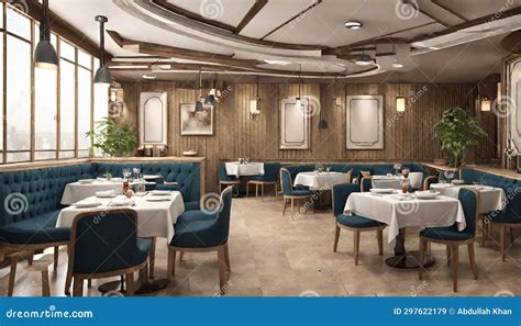 Interior of restaurant. 3d stock illustration. Illustration of chair ...