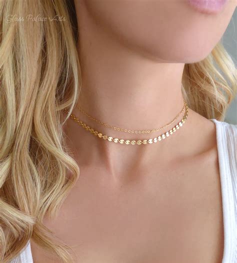 Rose Gold Choker Necklace Set Dainty Double Choker Chain Necklace Glass Palace Arts