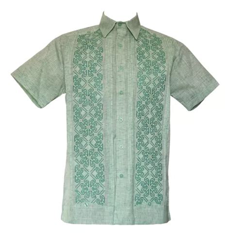 Guayabera Bordada Modelo Izamal Jaspe Caqui En Lino Flame