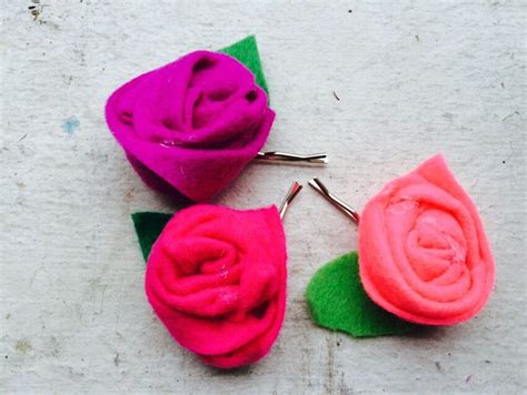 Handmade Felt Roses On Silver Bobby Pins Set Of Pinks Silver Bobby