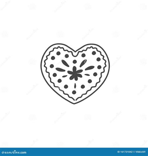 Heart Shaped Gingerbread Cookie Vector Linear Illustration In Doodle Style Stock Illustration