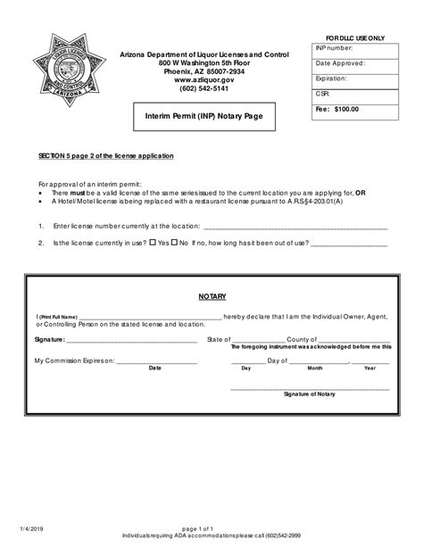 Arizona Interim Permit Inp Notary Page Fill Out Sign Online And