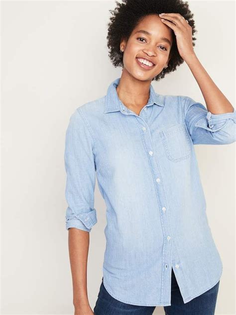 Old Navy Classic Chambray Shirt For Women Denim Blouse Denim Shirt