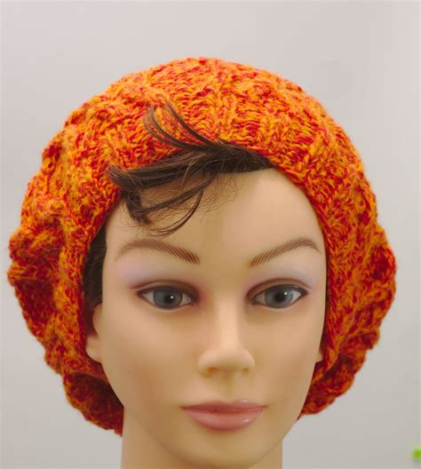 Slouchy Orange Cable Hat Winter Hand Knitted Head Warmer Etsy