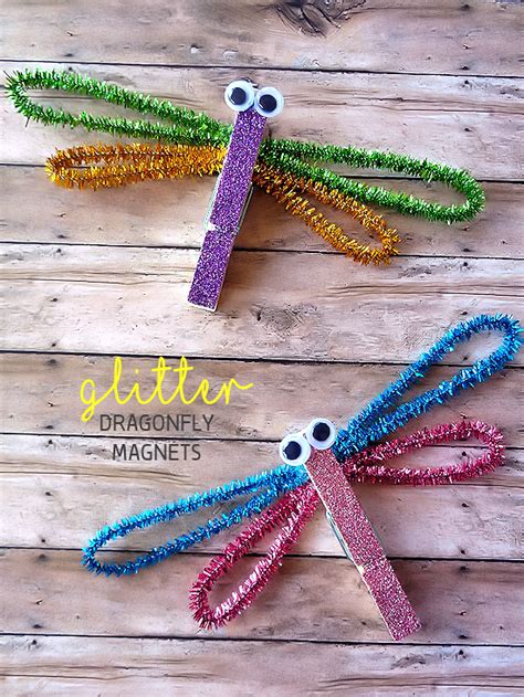 Clothespin Glitter Dragonfly Magnet Crafts Bug Crafts Dragon Fly Craft