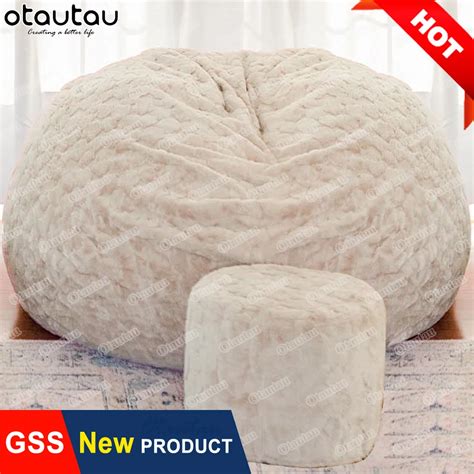 Otautau 5 6 7ft Giant Round Faux Fur Pouf Cover Bean Bag Sofa Bed Sac