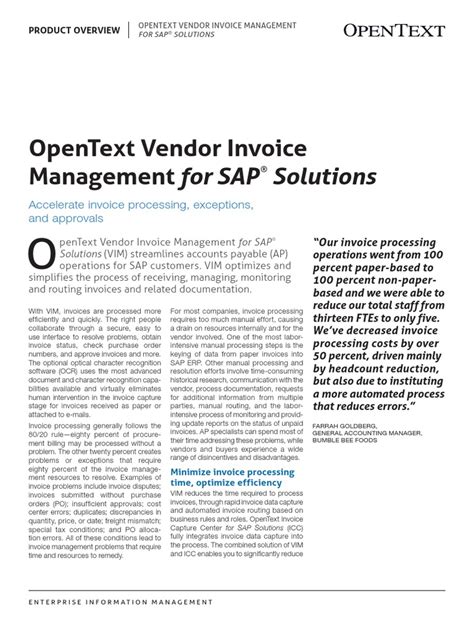 Open Text Vendor Invoice Management Vim For Sap Solutions Pdf Pdf