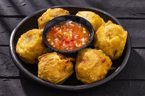 Papas Rellenas Colombian Colombian Fried Street Food Stock Photo