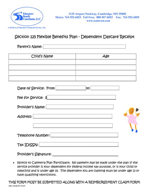 Fillable Online Section 125 Flexible Benefits Plan Dependent Daycare