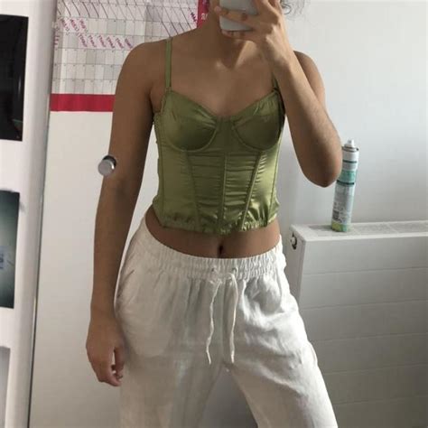 Urban Outfitters Green Silk Satin Corset Top Size Depop