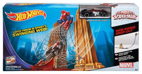 HOT WHEELS Marvel Ultimate Spider Man Web Swing Drop Out Play Set Shop Hot Wheels Cars
