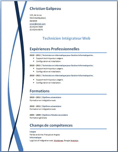 Exemple De Cv A Remplir Gratuit