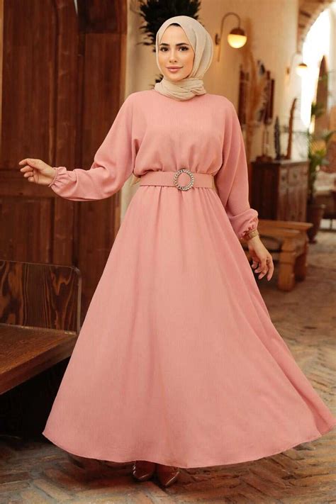 Salmon Pink Hijab Dress 50152SMN Neva Style