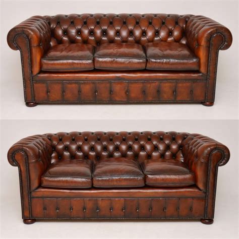 Pair Of Antique Deep Buttoned Leather Chesterfield Sofas Marylebone