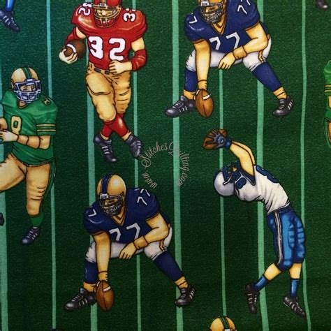 Multicolored Football Players Green Football Field Fabric Dan Morris