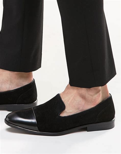 Asos Loafers In Black Suede With Leather Toe Cap At Asos