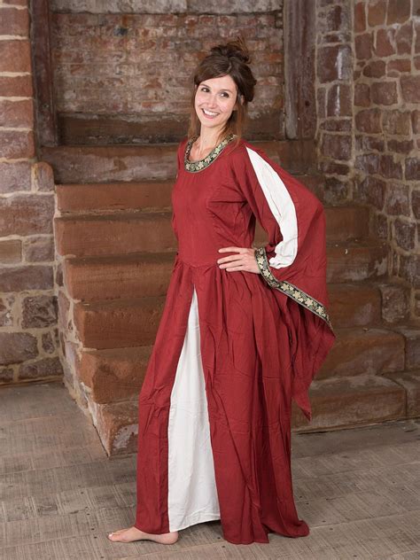 Ritterladen Edles Kleid Mit Bord Re Rot Natur Mittelalter Shop