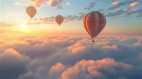 Premium Photo Hot Air Balloons Floating Above Clouds At Sunrise