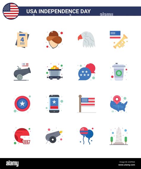 Conjunto De 16 Iconos Del Día De Eeuu Símbolos Americanos Día De La Independencia Señales Para