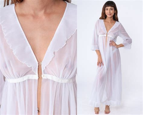 Sheer White Robe S Long Lingerie Jacket Lettuce Edge Kimono Robe Maxi