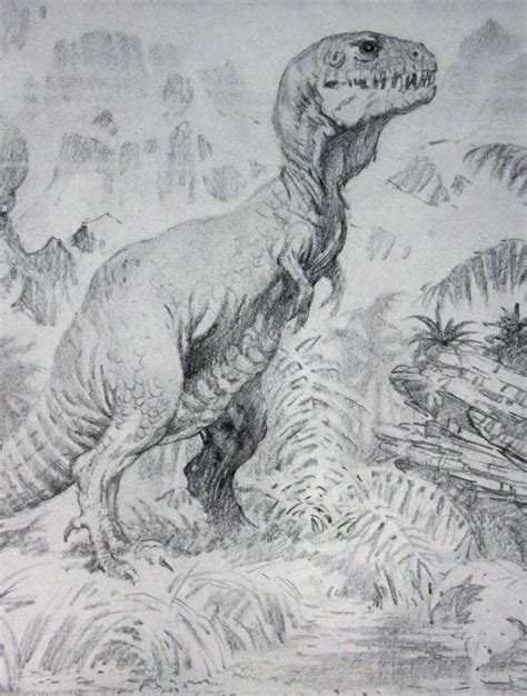 Vtg Frank Frazetta Art Black White Sketch Dinosaur T Rex Tyrannosaurus