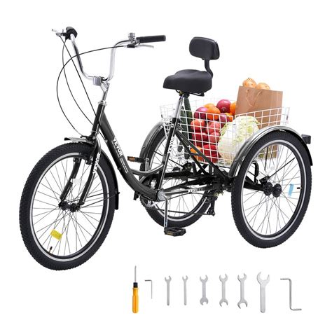 Vevor Adult Tricycles Bike 7 Speed Adult Trikes 20 Inch Three Wheeled Bicycles Carbon Steel