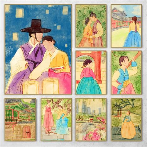 Affiche De Paysage Cor En Pour Couples Portant Un Hanbok Financi Rement