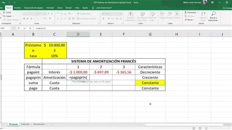 Sistema de amortización francés en Excel Cuota Amortización e Interés