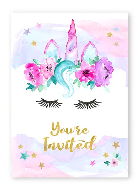 Magical Unicorn Invitations In Watercolors Tinselbox Unicorn Party