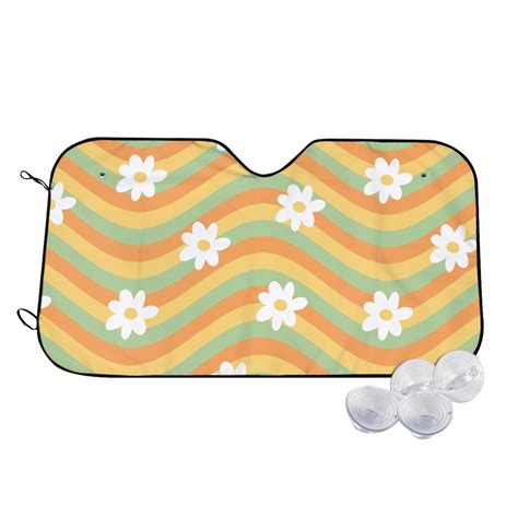 TEQUAN Sunshade For Car Windshield Hippie Rainbow Wave Lines Pattern